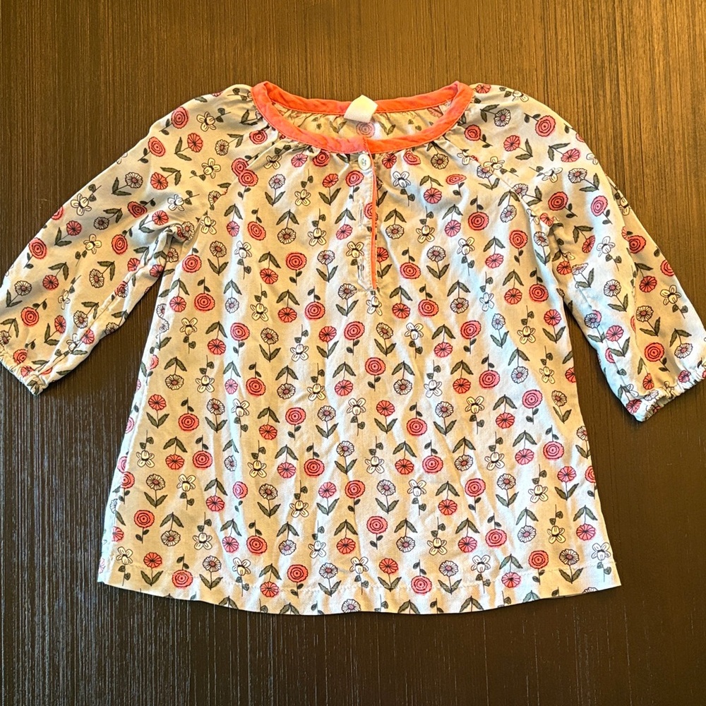 Tucker + Tate Floral Kids Blouse with Orange Trim